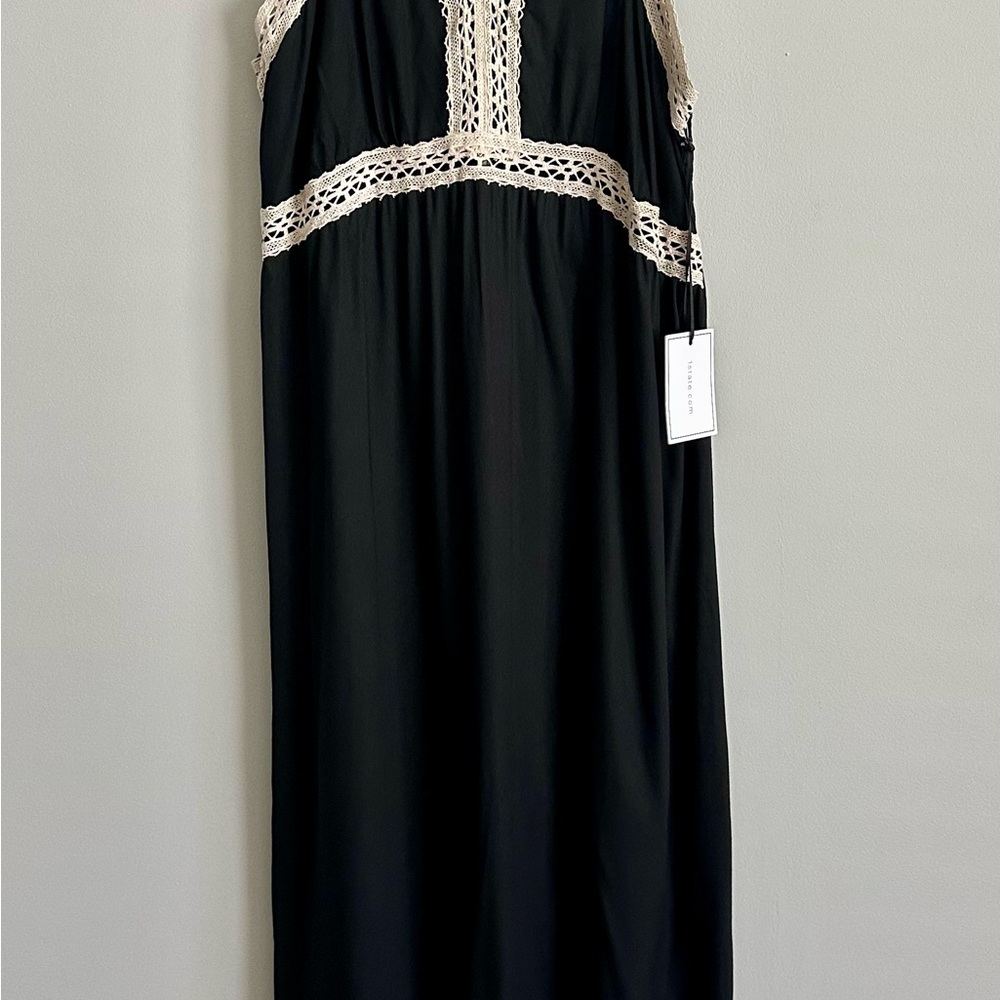 1. State Black Maxi Dress with Cream Lace, Boho, Whimsy Goth